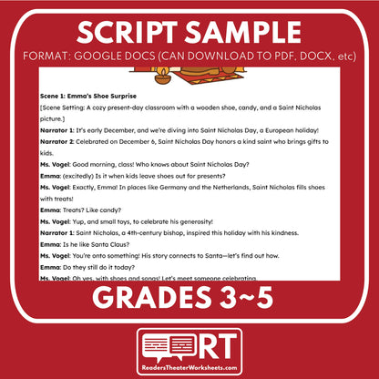 Saint Nicholas Day Holiday Readers Theater Script for Grades 3 to 5 - ["Grades 3-5","Small Groups","Winter Holidays"]