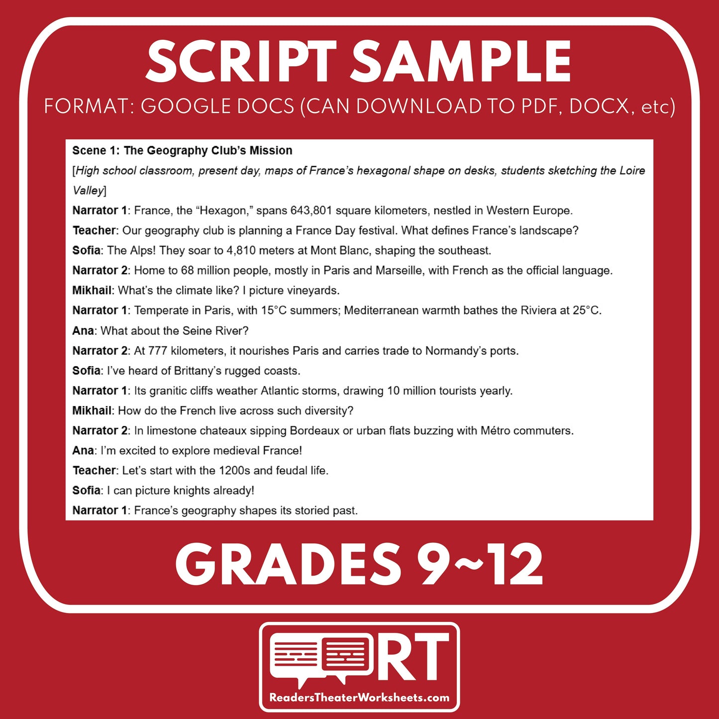 France Readers Theater Script | Geography & Social Studies Class - ["Geography","Grades 6-8","Grades 9-12","Self-Graded Quiz"]