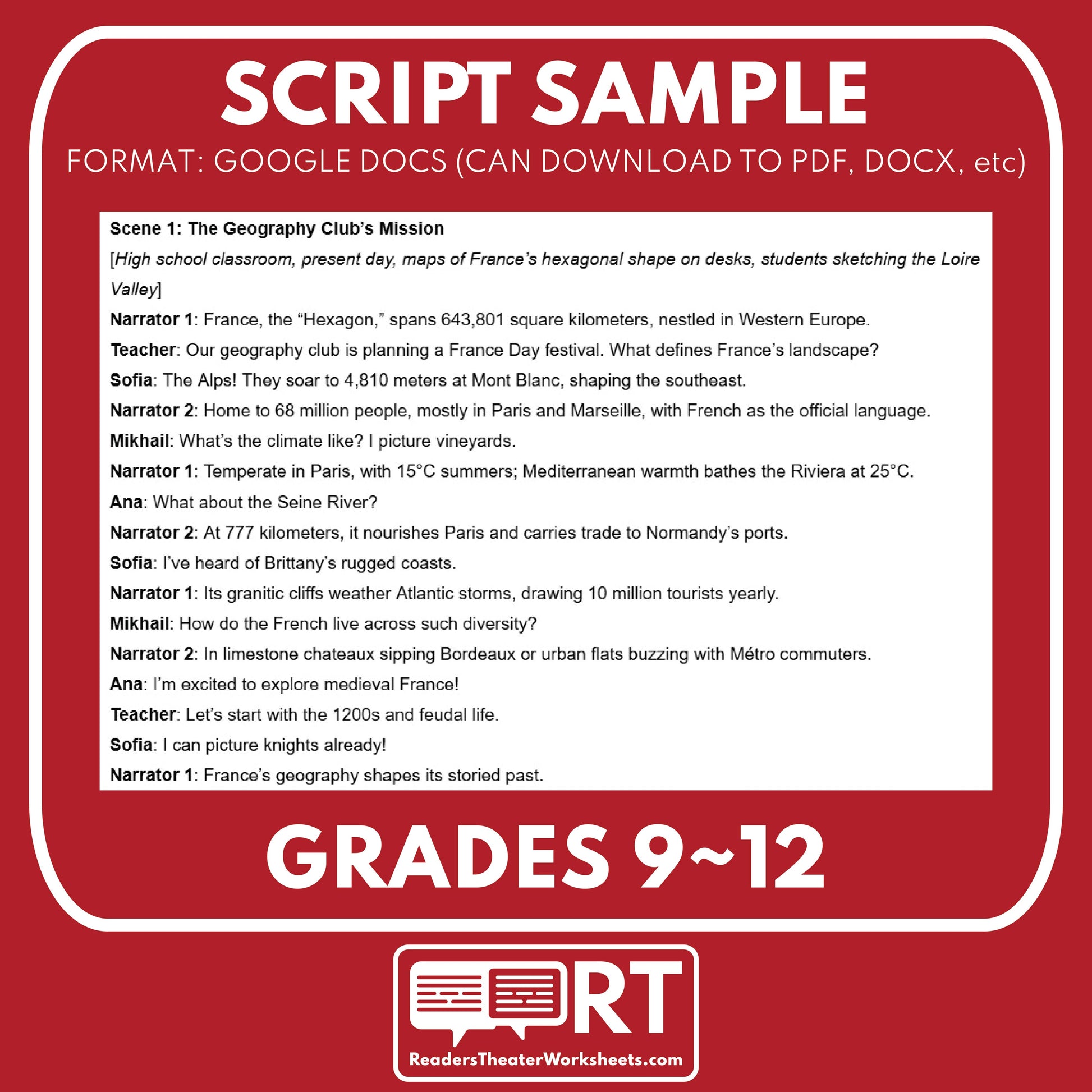 France Readers Theater Script | Geography & Social Studies Class - ["Geography","Grades 6-8","Grades 9-12","Self-Graded Quiz"]