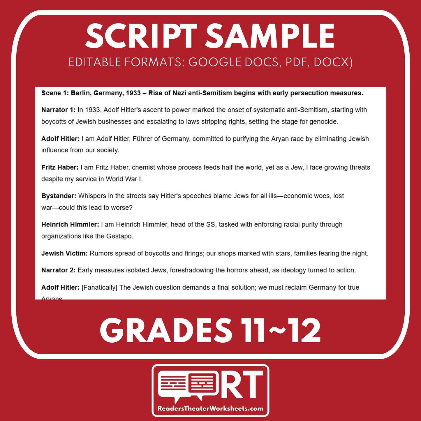 The Holocaust & Genocide in World War II Readers Theater Script (Grades 11-12) - ["Grades 9-12","U.S. History - WWII"]