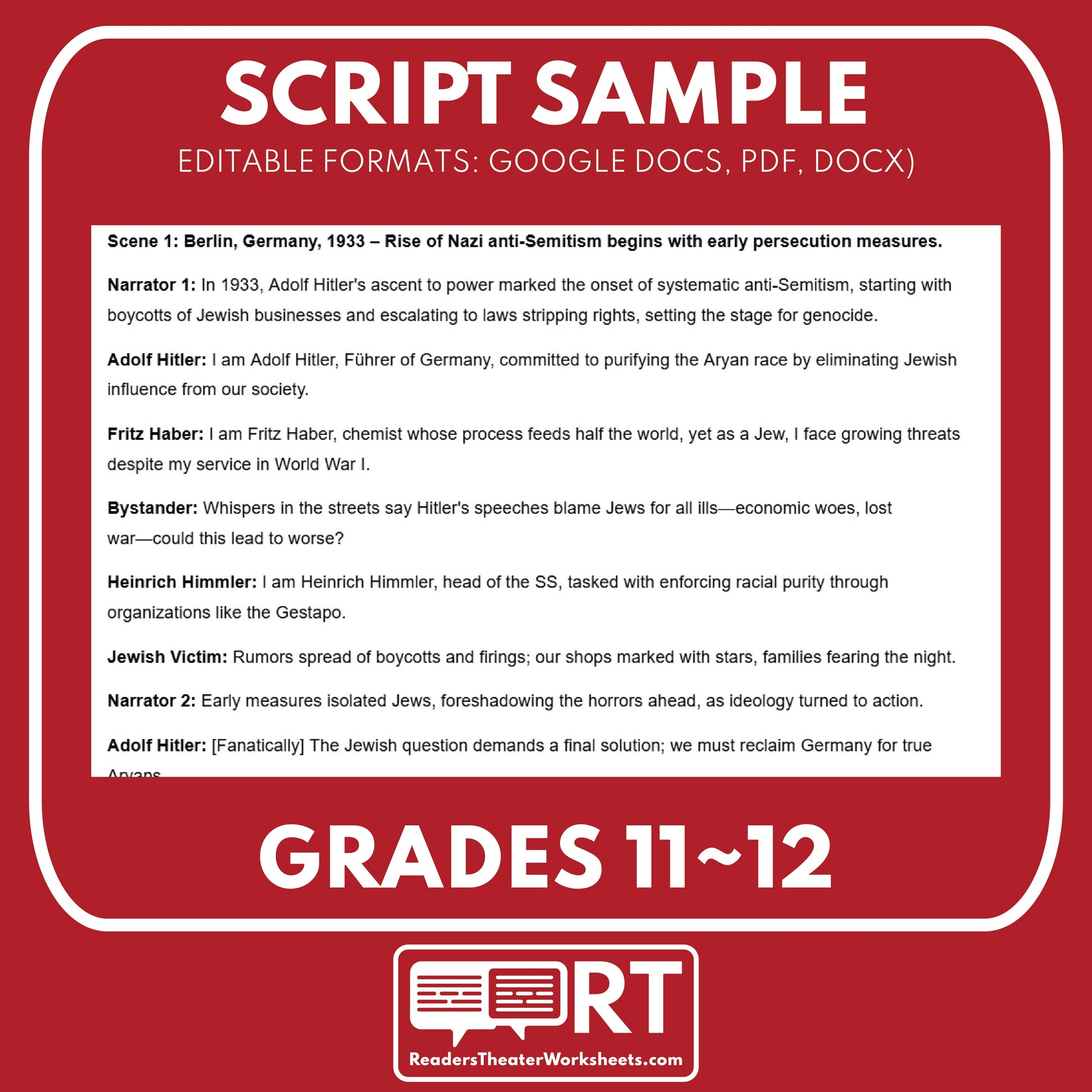 The Holocaust & Genocide in World War II Readers Theater Script (Grades 11-12) - ["Grades 9-12","U.S. History - WWII"]