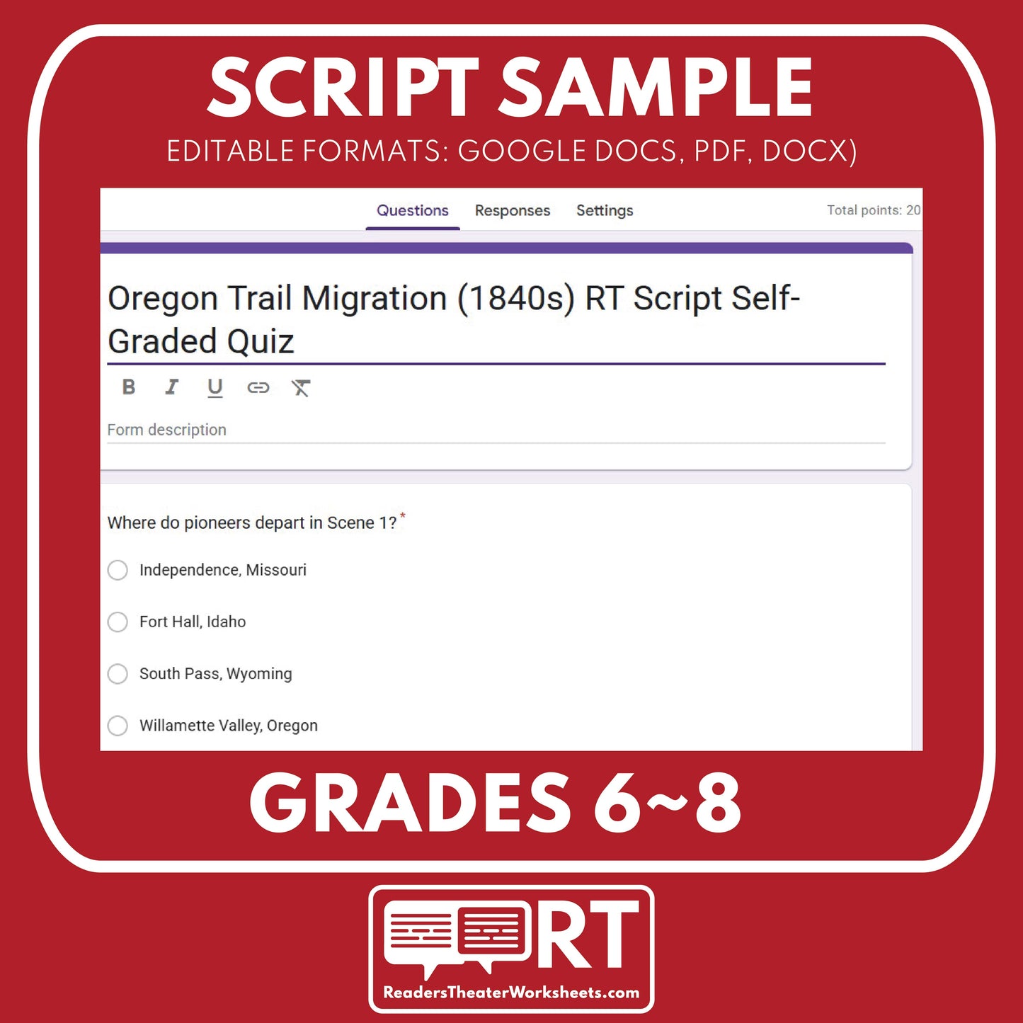 Oregon Trail Readers Theater Script | Grades 6‑8 - ["Grades 6-8","U.S. History - Westward Expansion (1801\u202f\u2013\u202f1861)"]