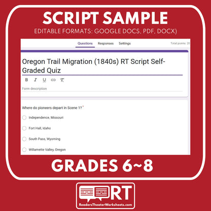 Oregon Trail Readers Theater Script | Grades 6‑8 - ["Grades 6-8","U.S. History - Westward Expansion (1801\u202f\u2013\u202f1861)"]