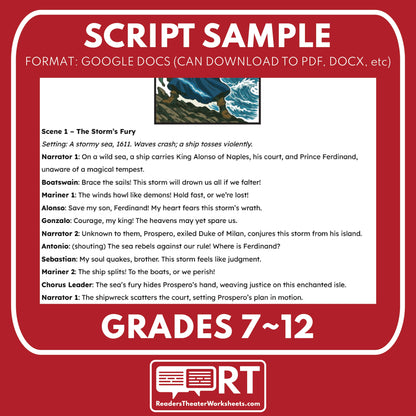 The Tempest (Prospero) Readers Theater Script | Classical Dramas | Shakespeare - ["Classical Drama Series","Grades 6-8","Grades 9-12","Self-Graded Quiz"]