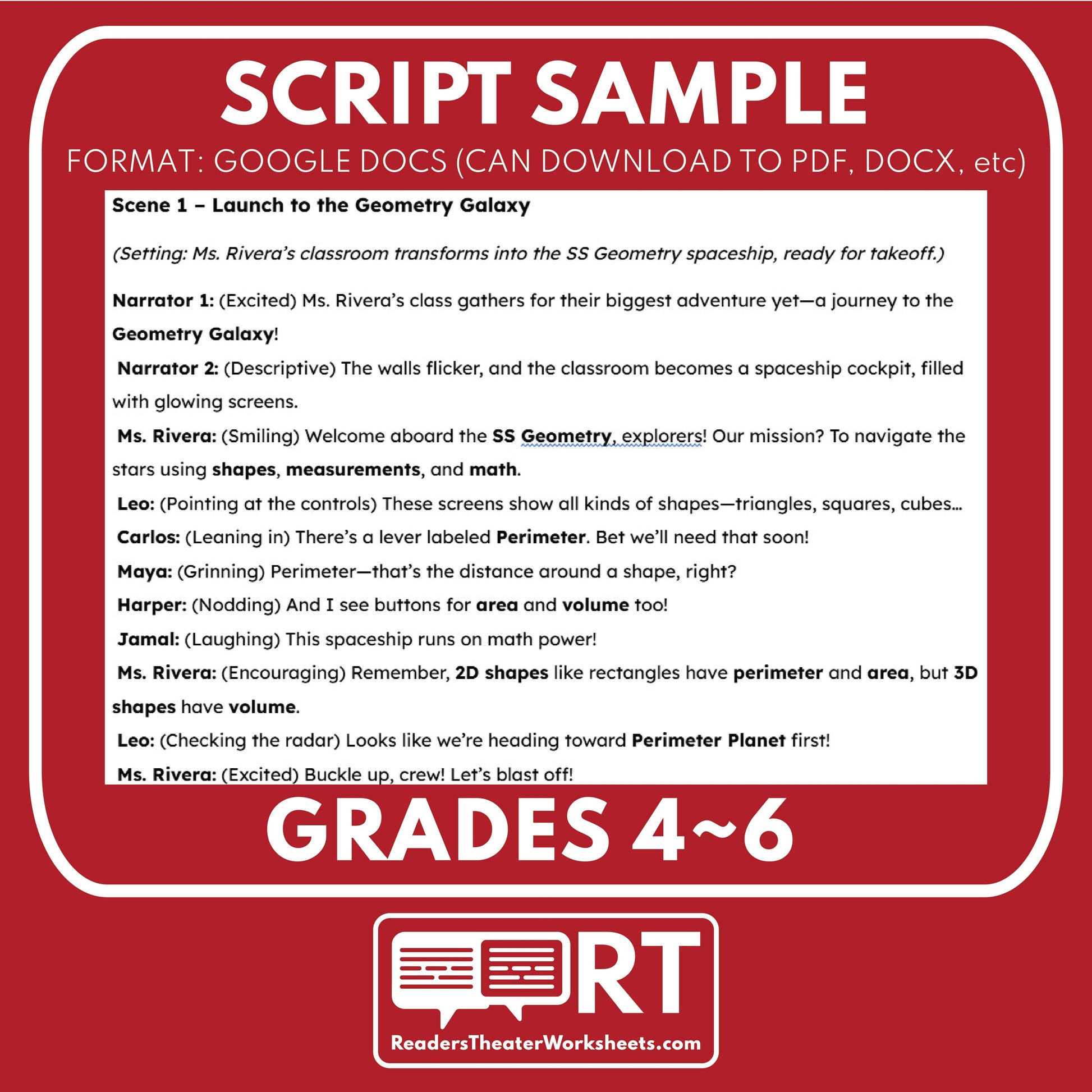 Geometry Galaxy Math Readers Theater Script for Grades 4 to 6 | Area, Volume, Perimeter - ["Grades 3-5","Grades 6-8","Math"]