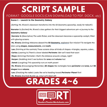 Geometry Galaxy Math Readers Theater Script for Grades 4 to 6 | Area, Volume, Perimeter - ["Grades 3-5","Grades 6-8","Math"]