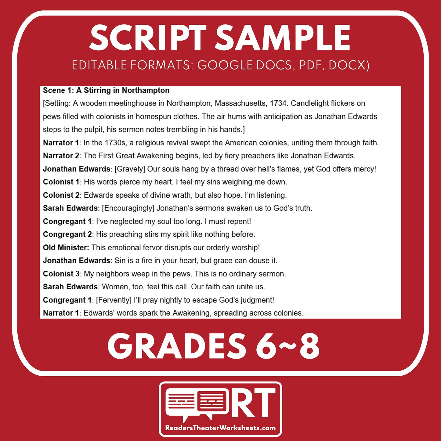 First Great Awakening Readers Theater Script | Grades 6-8 - ["Grades 6-8","U.S. History - Colonial America"]