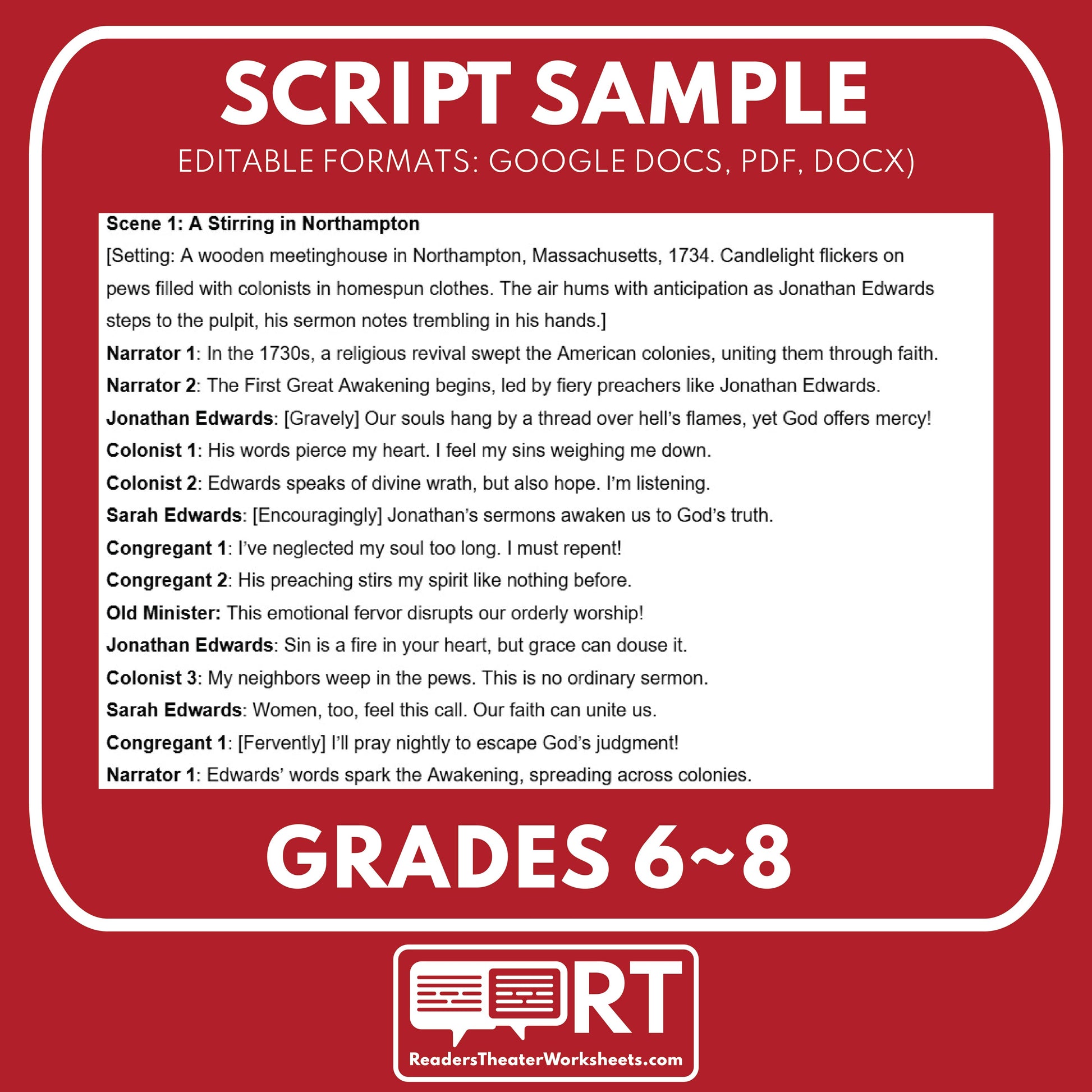 First Great Awakening Readers Theater Script | Grades 6-8 - ["Grades 6-8","U.S. History - Colonial America"]
