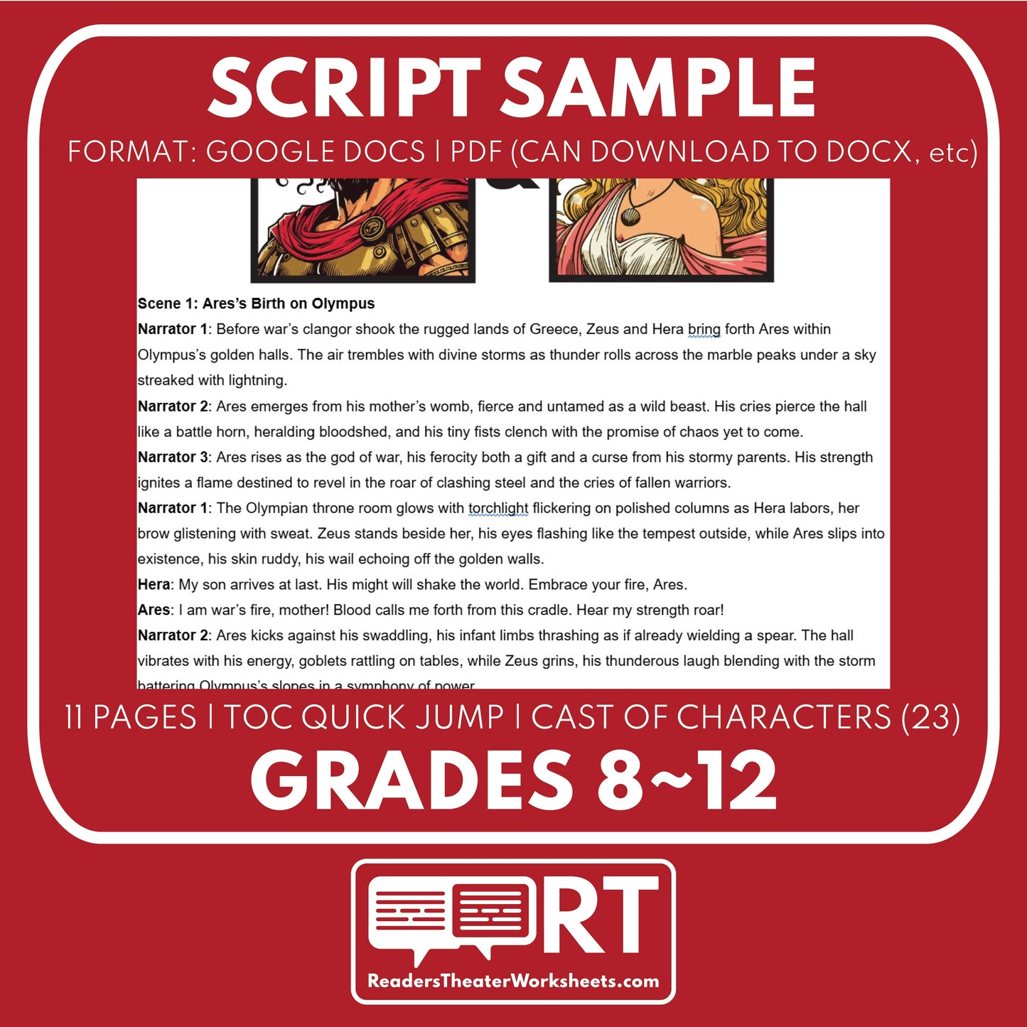 Ares & Aphrodite Reader's Theater Script | The Olympians | Greek Mythology - ["Grades 6-8","Grades 9-12","Greek Mythology","Greek Mythology for Google Classroom"]