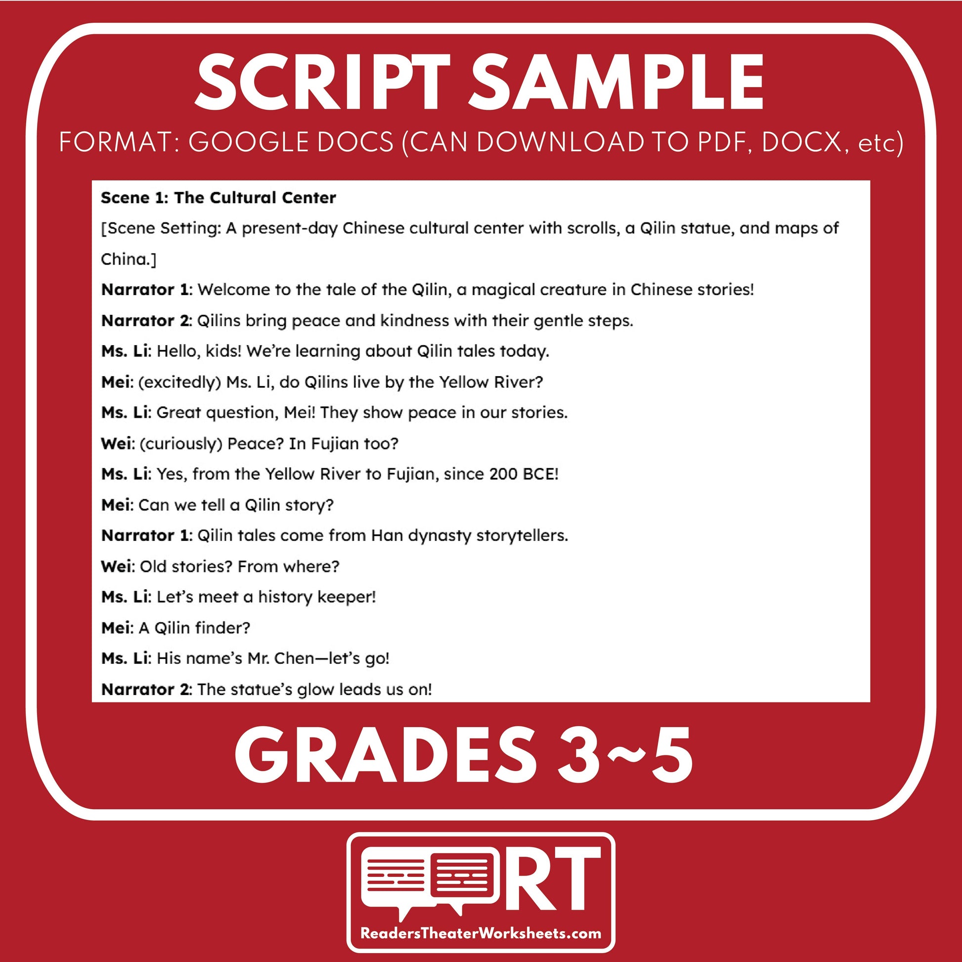 The Qilin - Mythical Creatures | Readers Theater Script for Grades 3-5 | China - ["Grades 3-5","Mythical Creatures"]