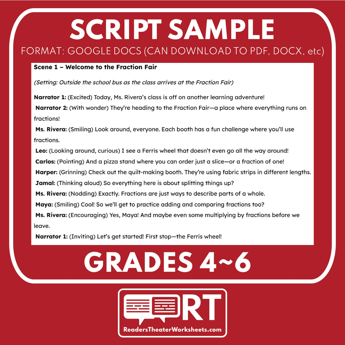 Free Fractions Fair Math Readers Theater for Grades 4-6 | Fraction Act ...