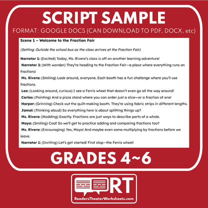 FREE Fractions Fair Math Readers Theater Script for Grades 4 to 6 - ["100% FREE","Grades 3-5","Grades 6-8","Math"]