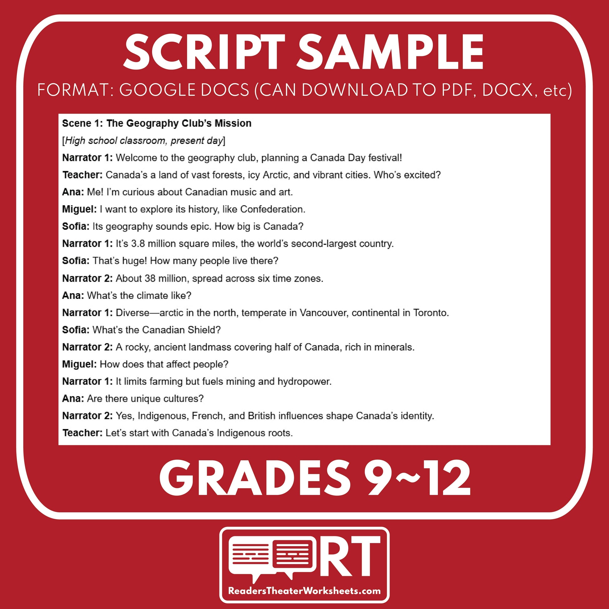 Canada Readers Theater Script | Geography & Social Studies Class - ["Geography","Grades 6-8","Grades 9-12","Self-Graded Quiz"]