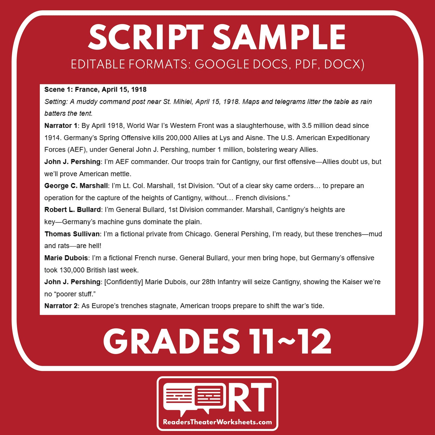 Cantigny & Meuse‑Argonne Offensive – Readers Theater Script (Grades 11-12) - ["Grades 9-12","U.S. History - WWI"]