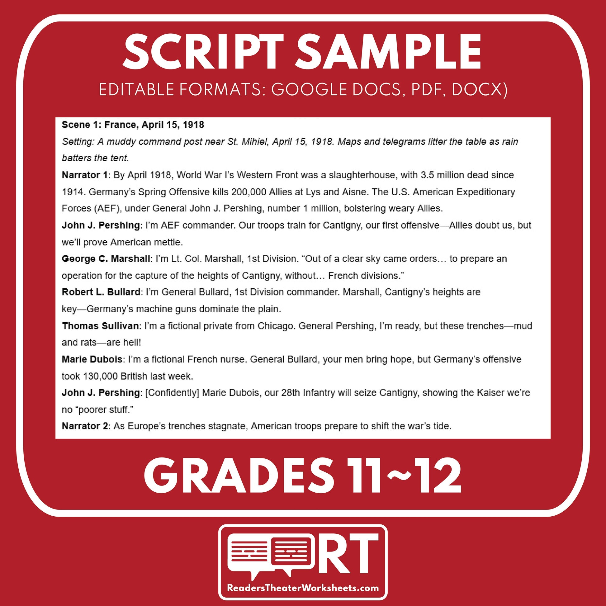 Cantigny & Meuse‑Argonne Offensive – Readers Theater Script (Grades 11-12) - ["Grades 9-12","U.S. History - WWI"]