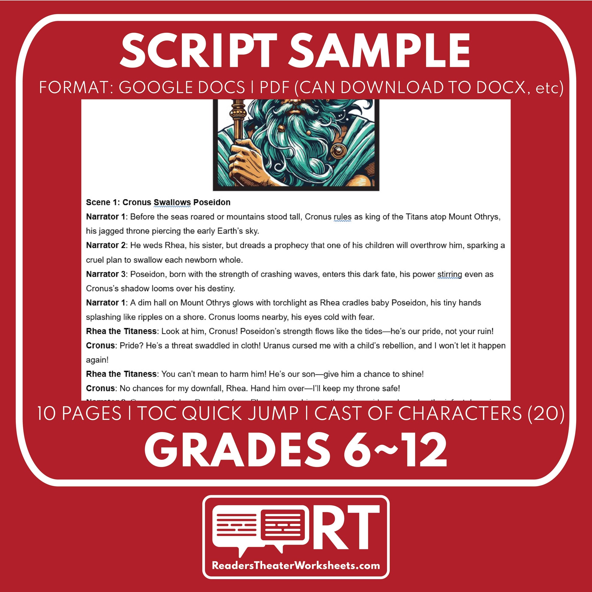 Poseidon Reader's Theater Script | The Olympians | Greek Mythology - ["Grades 6-8","Grades 9-12","Greek Mythology","Greek Mythology for Google Classroom"]