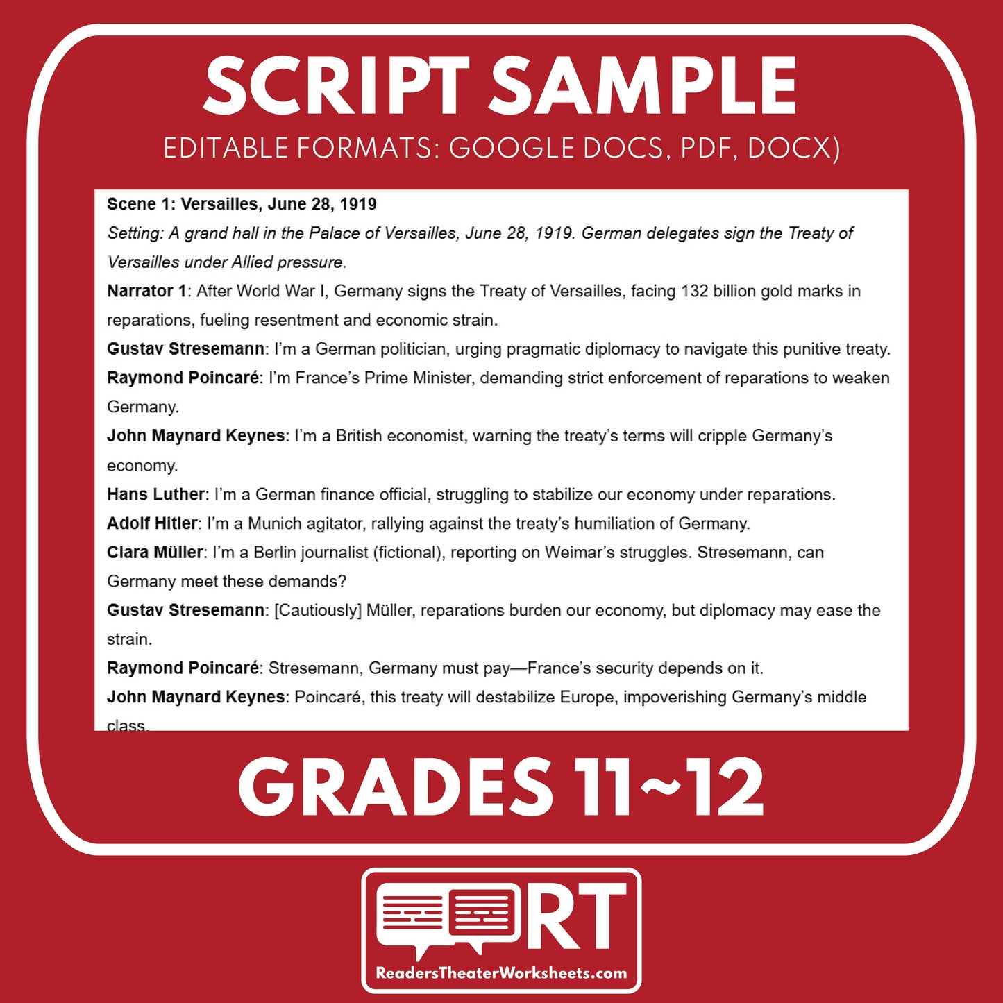Weimar Crisis & Hyperinflation – Readers Theater Script (Grades 11-12) - ["Grades 9-12","U.S. History - WWI"]
