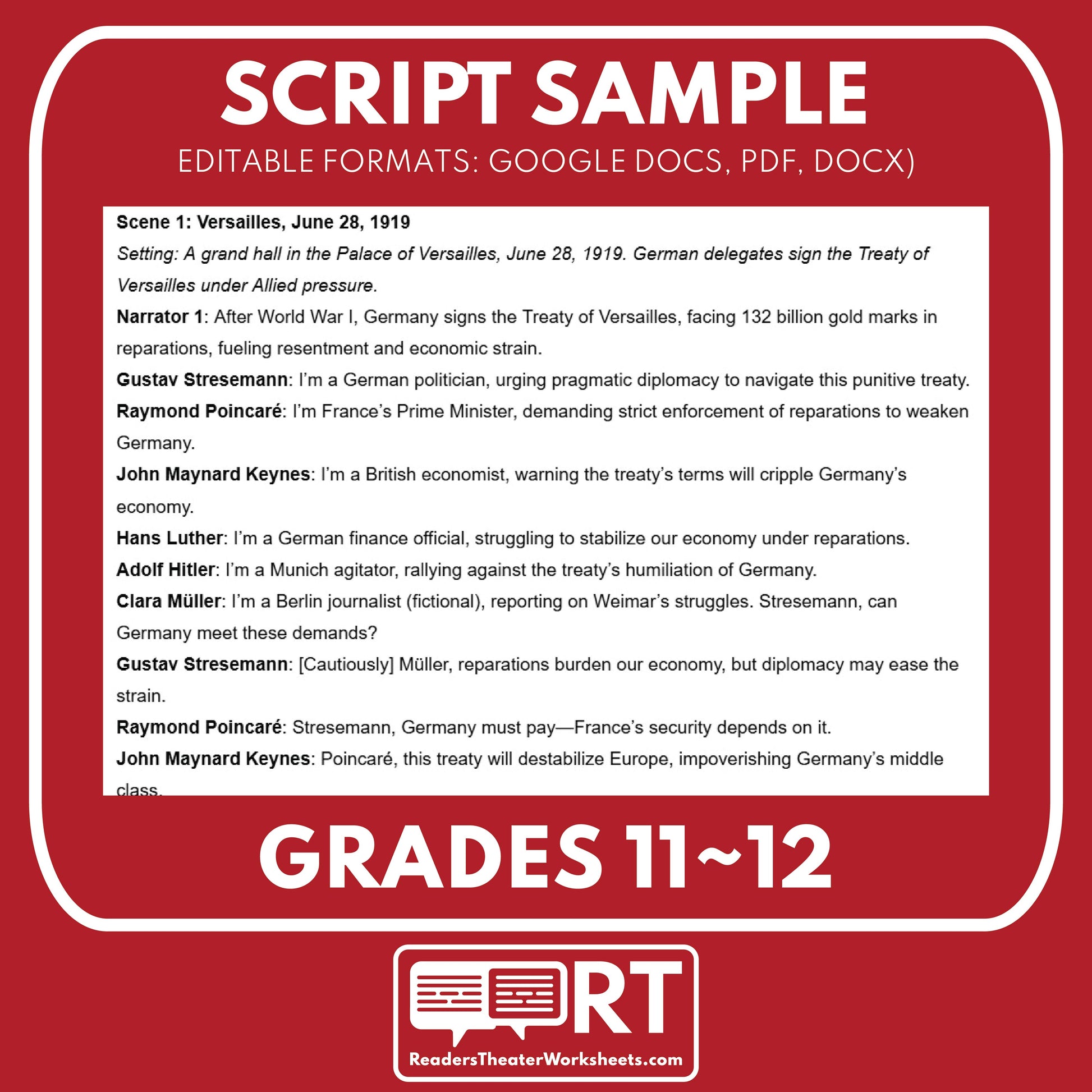 Weimar Crisis & Hyperinflation – Readers Theater Script (Grades 11-12) - ["Grades 9-12","U.S. History - WWI"]