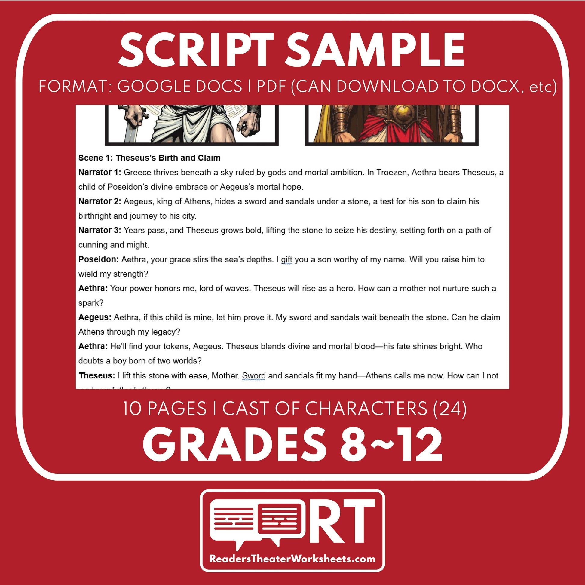 Theseus & Jason Reader's Theater Script | Demigods | Greek Mythology - ["Grades 6-8","Grades 9-12","Greek Demigods","Greek Mythology","Greek Mythology for Google Classroom"]