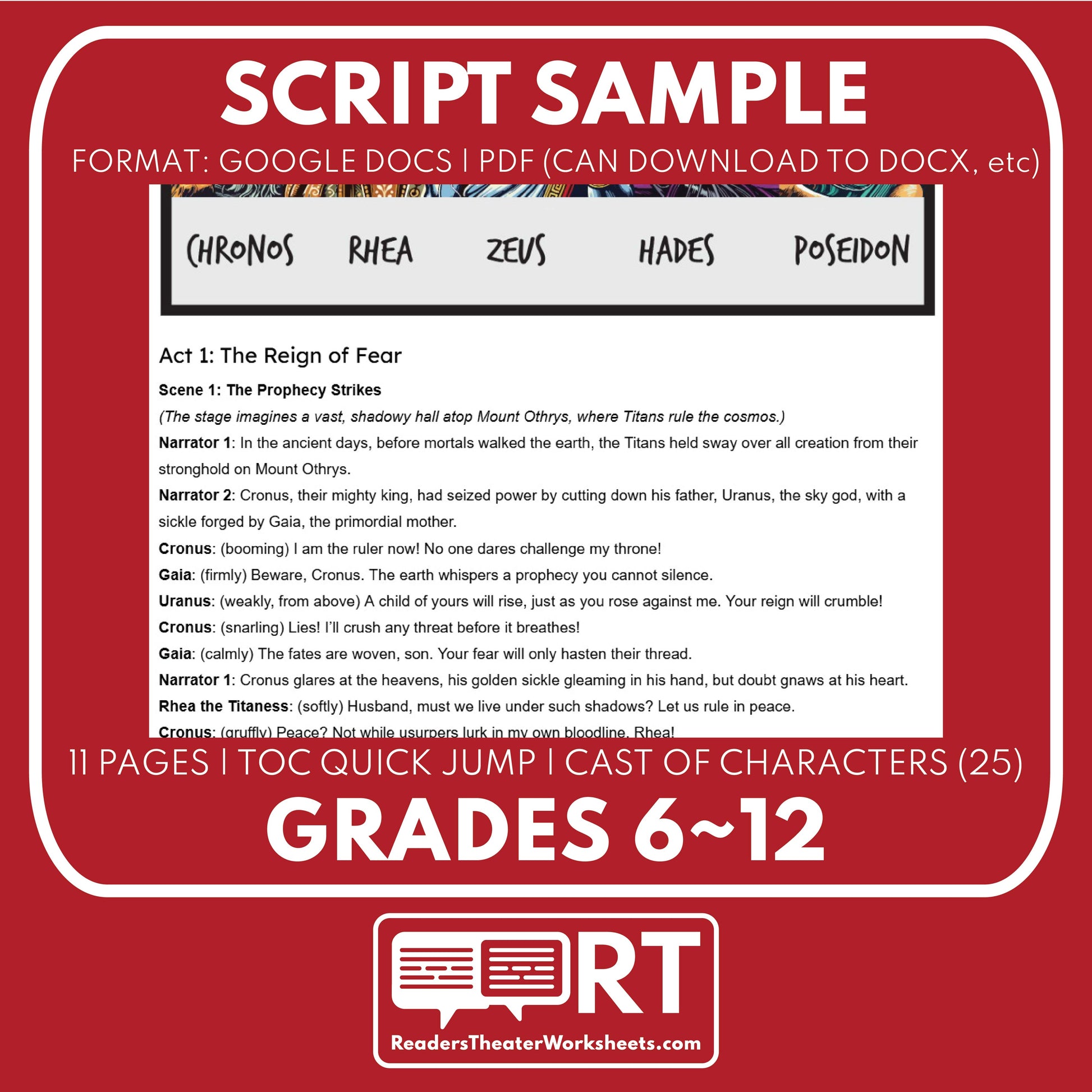 The Titanomachy Reader's Theater Script | Greek Mythology - ["Differentiated","Grades 6-8","Grades 9-12","Greek Mythology","Greek Mythology for Google Classroom"]