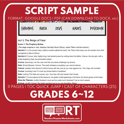 The Titanomachy Reader's Theater Script | Greek Mythology - ["Differentiated","Grades 6-8","Grades 9-12","Greek Mythology","Greek Mythology for Google Classroom"]