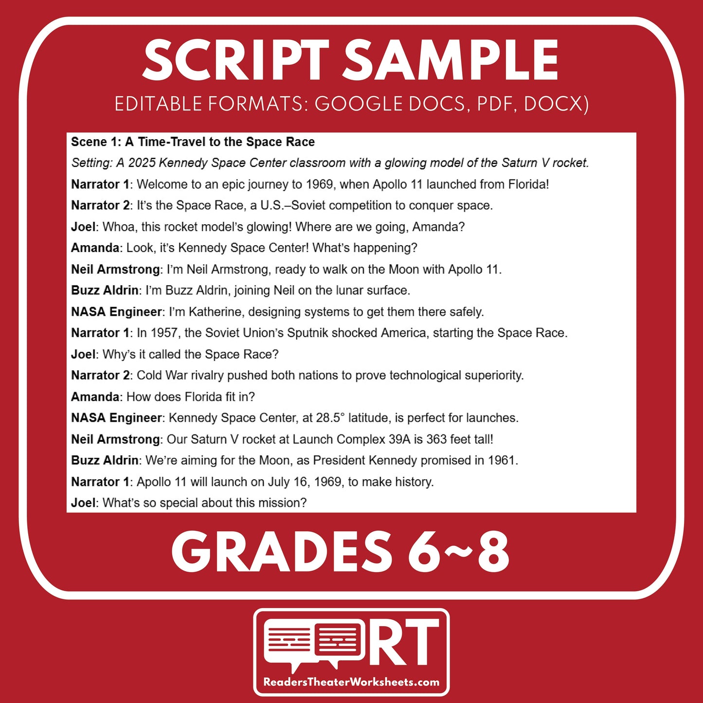 Kennedy Space Center & Apollo 11 Readers Theater Script | Grades 6-8 - ["Florida State History","Grades 6-8","Readers Theater"]