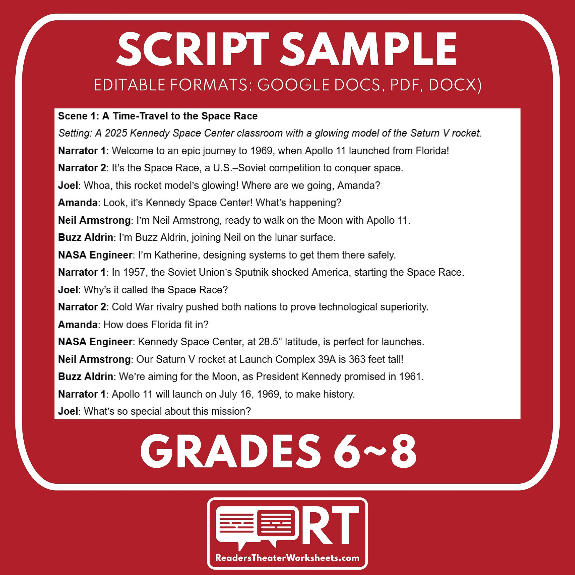 Kennedy Space Center & Apollo 11 Readers Theater Script | Grades 6-8 - ["Florida State History","Grades 6-8","Readers Theater"]