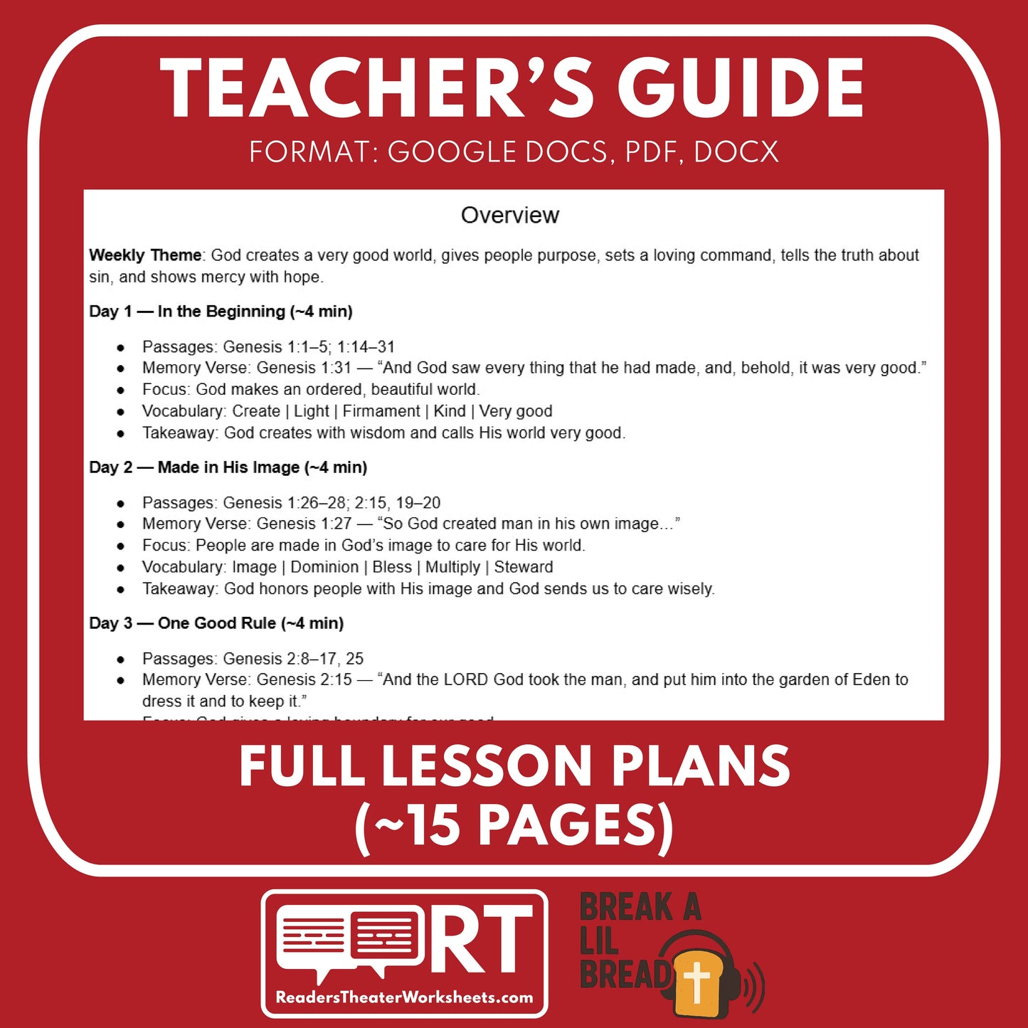 Break A Lil Bread W1 Creation | Short Bible Audio Lessons | Christian Education