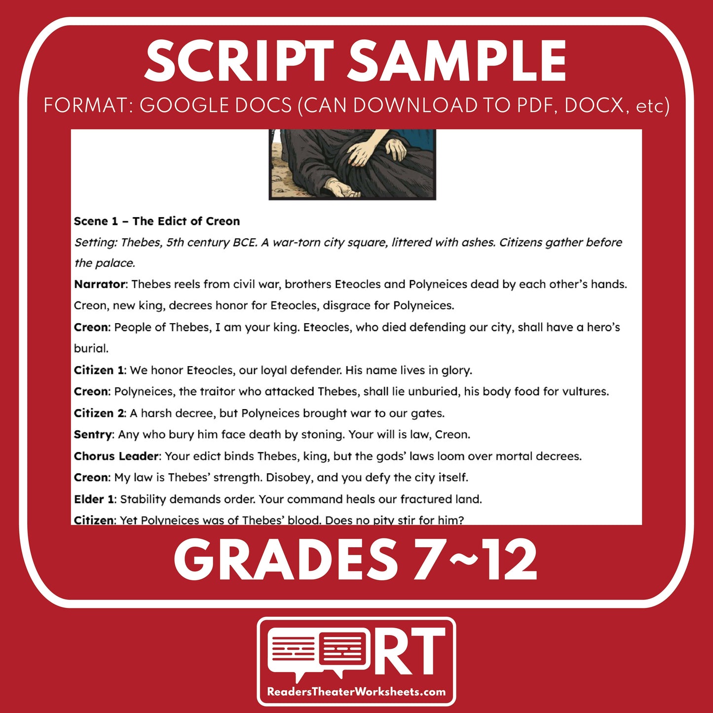 Antigone "City vs. Soul" Readers Theater Script | Classical Dramas | Sophocles - ["Classical Drama Series","Grades 6-8","Grades 9-12","Self-Graded Quiz"]