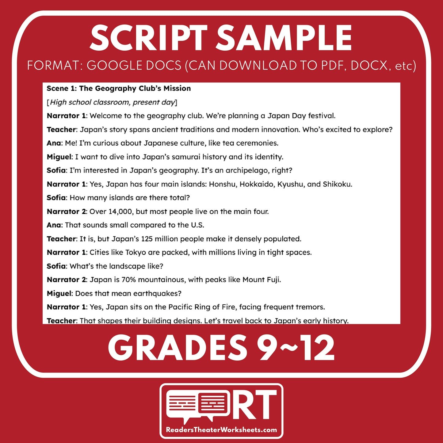 Japan Readers Theater Script | Geography & Social Studies Class - ["Geography","Grades 6-8","Grades 9-12","Self-Graded Quiz"]