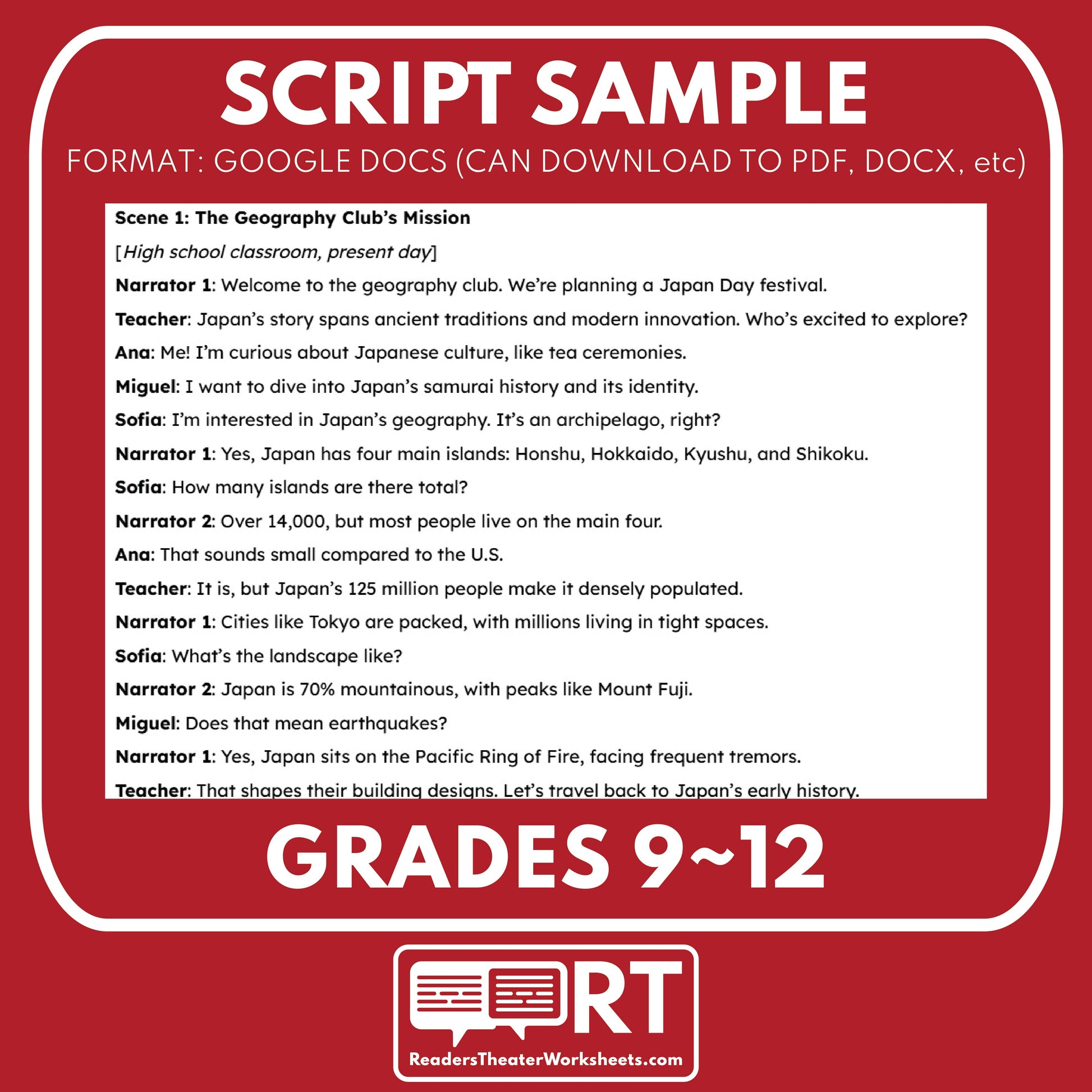 Japan Readers Theater Script | Geography & Social Studies Class - ["Geography","Grades 6-8","Grades 9-12","Self-Graded Quiz"]