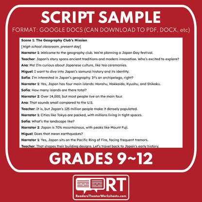 Japan Readers Theater Script | Geography & Social Studies Class - ["Geography","Grades 6-8","Grades 9-12","Self-Graded Quiz"]