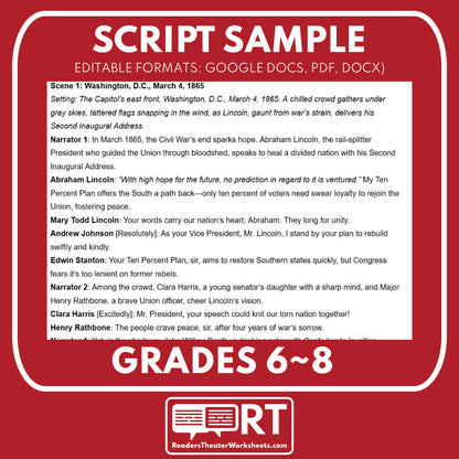 Assassination of Lincoln Reconstruction Era History Readers Theater Grades 6-8 - ["100% FREE","Grades 6-8","U.S. History - Reconstruction Era"]