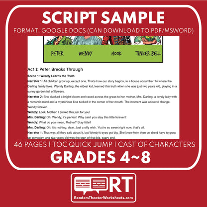 Peter Pan Adapted Reader's Theater Script | Based on Barri's 1911 Story - ["100% FREE","Classical Literature","Grades 3-5","Grades 6-8"]