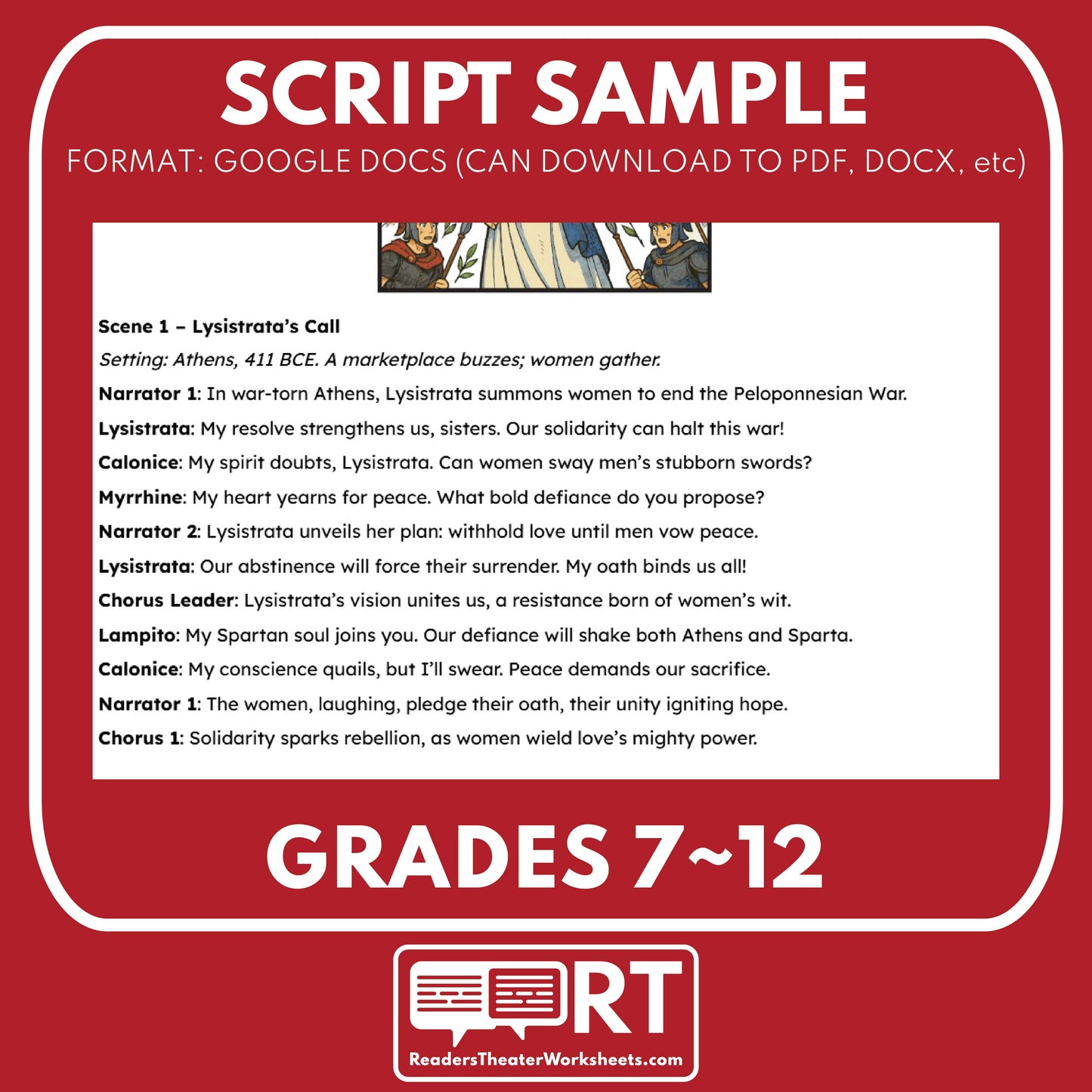 Lysistrata’s Peace Plan Readers Theater Script | Classical Dramas | Aristophanes - ["Classical Drama Series","Grades 6-8","Grades 9-12","Self-Graded Quiz"]