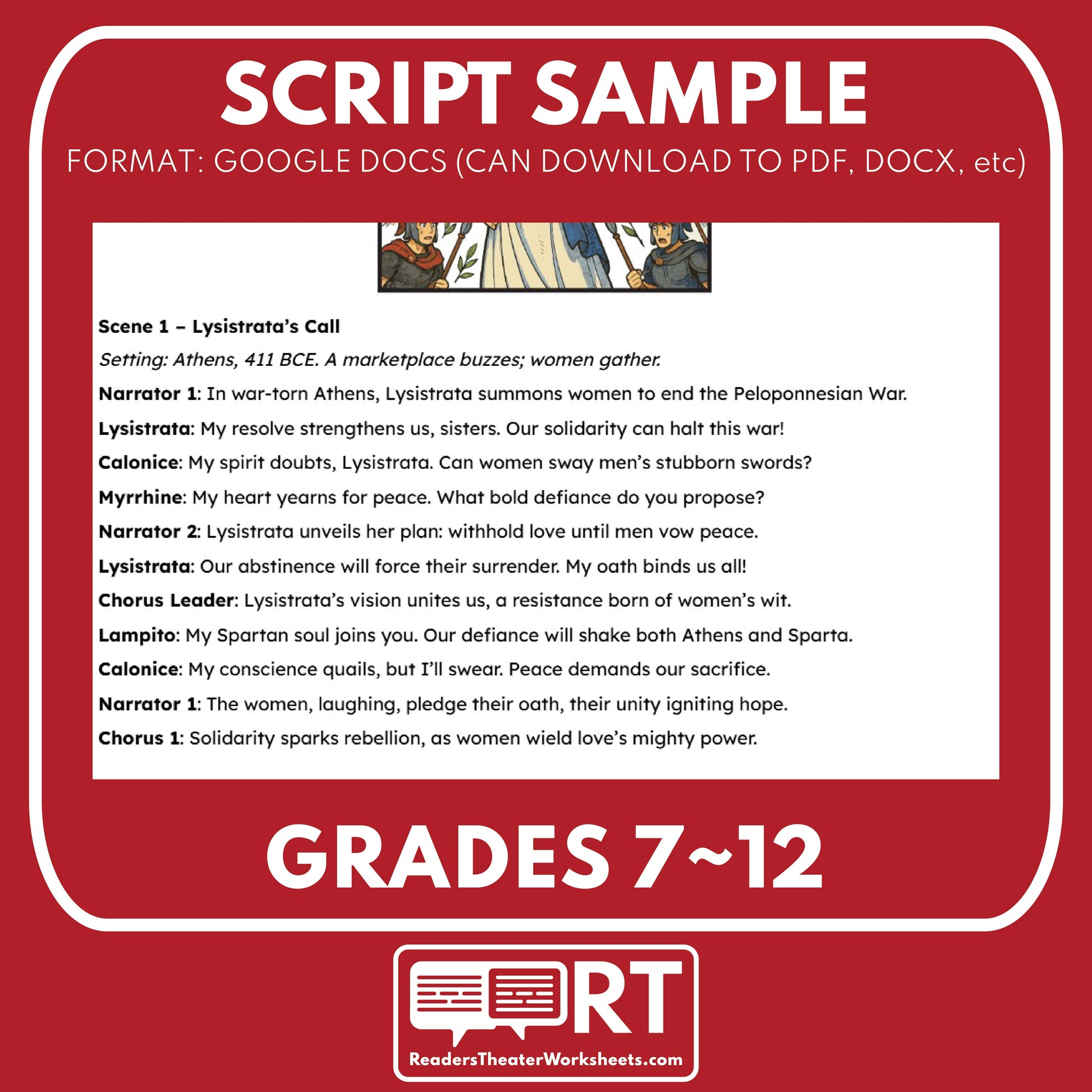 Lysistrata’s Peace Plan Readers Theater Script | Classical Dramas | Aristophanes - ["Classical Drama Series","Grades 6-8","Grades 9-12","Self-Graded Quiz"]