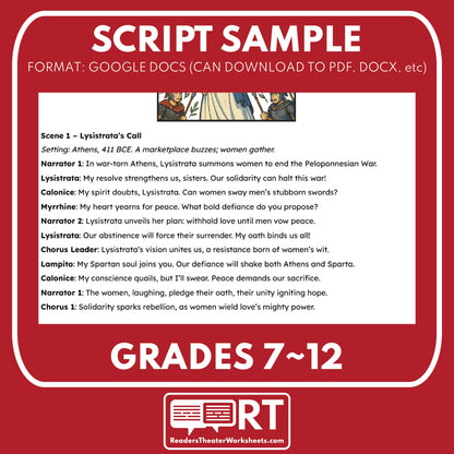 Lysistrata’s Peace Plan Readers Theater Script | Classical Dramas | Aristophanes - ["Classical Drama Series","Grades 6-8","Grades 9-12","Self-Graded Quiz"]