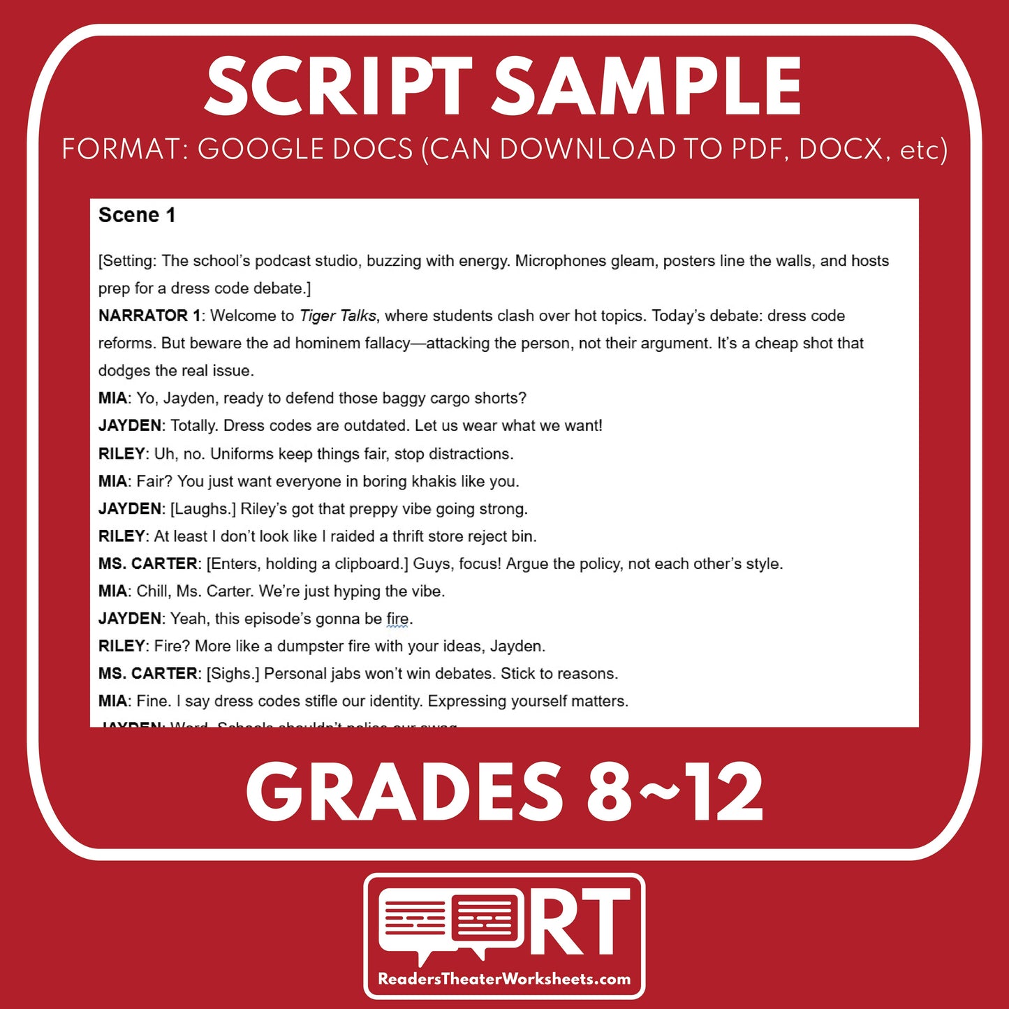 Ad Hominen Readers Theater Script for Grades 8–12 Logical Fallacy Series - ["Grades 6-8","Grades 9-12","Logical Fallacy"]