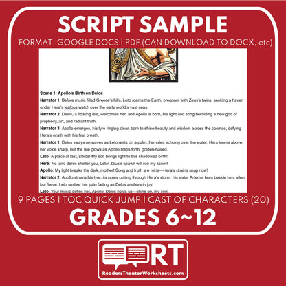 Apollo Reader's Theater Script | The Olympians | Greek Mythology - ["Grades 6-8","Grades 9-12","Greek Mythology","Greek Mythology for Google Classroom"]
