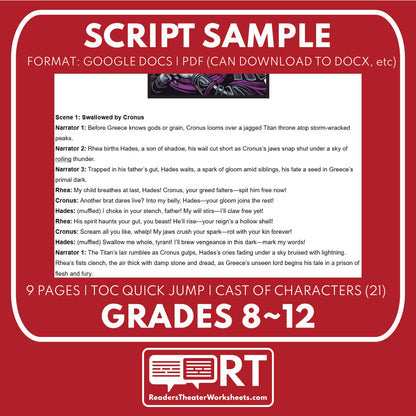 Hades Reader's Theater Script | Chthonic Gods | Greek Mythology - ["100% FREE","Chthonic Gods","Grades 6-8","Grades 9-12","Greek Mythology","Greek Mythology for Google Classroom"]