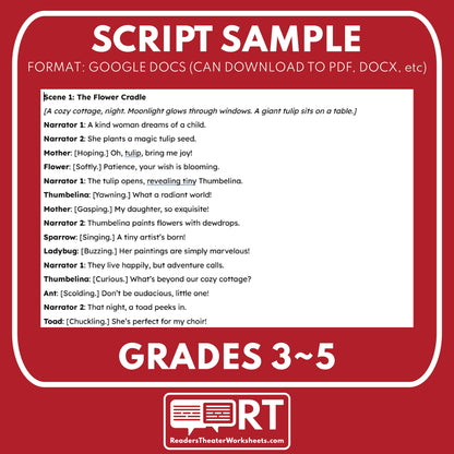 Thumbelina Readers Theater Script for Grades 3 to 5 - ["Fairy Tale","Grades 3-5"]