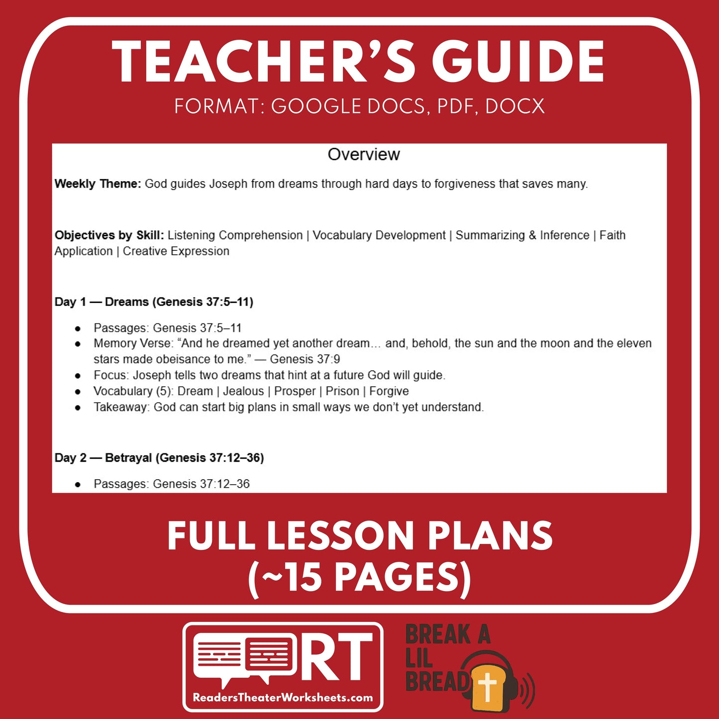 Break A Lil Bread W6 Joseph's Dreams | Short Bible Audio Lessons | Christian Education