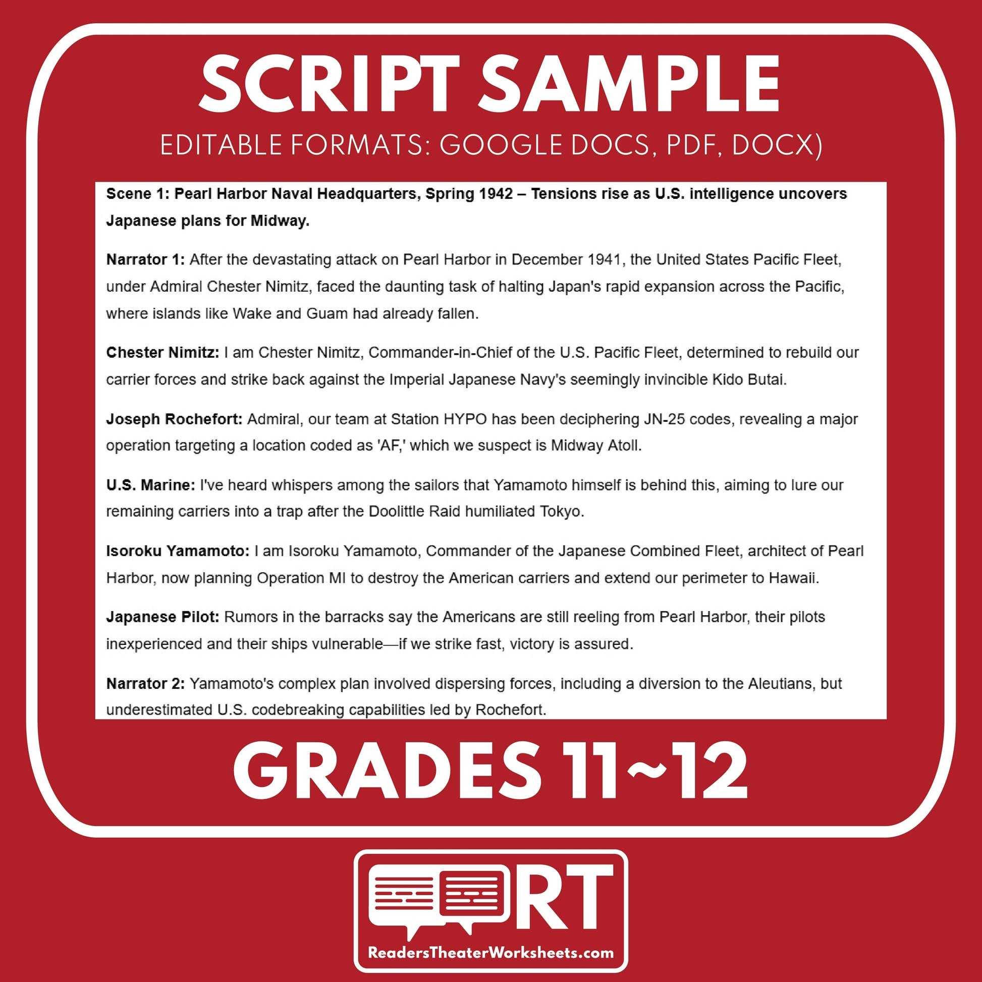 The Pacific & European Theaters World War II Readers Theater Script (Grades 11-12) - ["Grades 9-12","U.S. History - WWII"]
