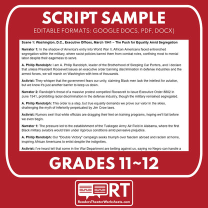 Tuskegee Airmen and African Americans in WWII Readers Theater Script (Grades 11-12) - ["Grades 9-12","U.S. History - WWII"]