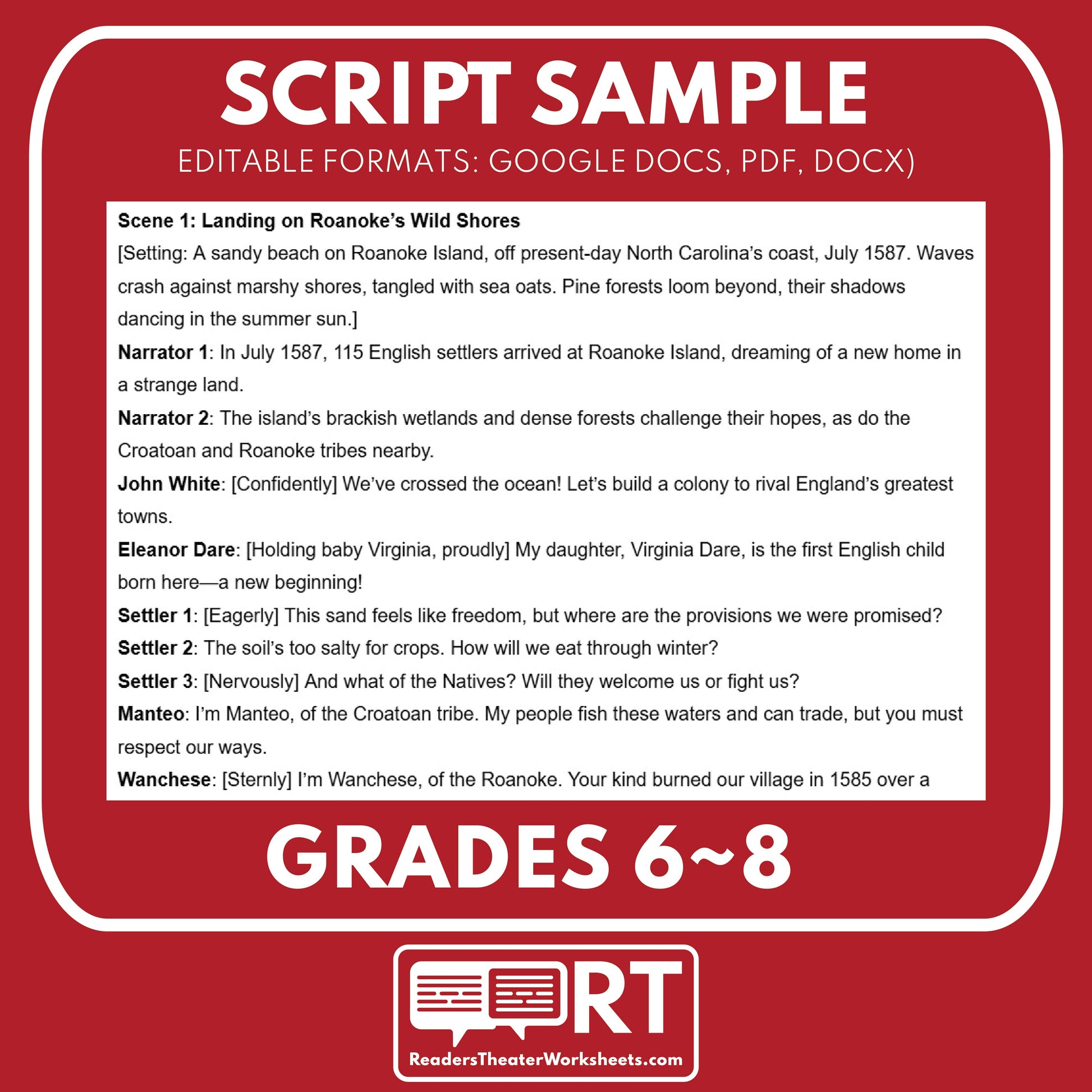 Lost Colony of Roanoke Readers Theater Script | Grades 6-8 - ["Grades 6-8","U.S. History - Colonial America"]