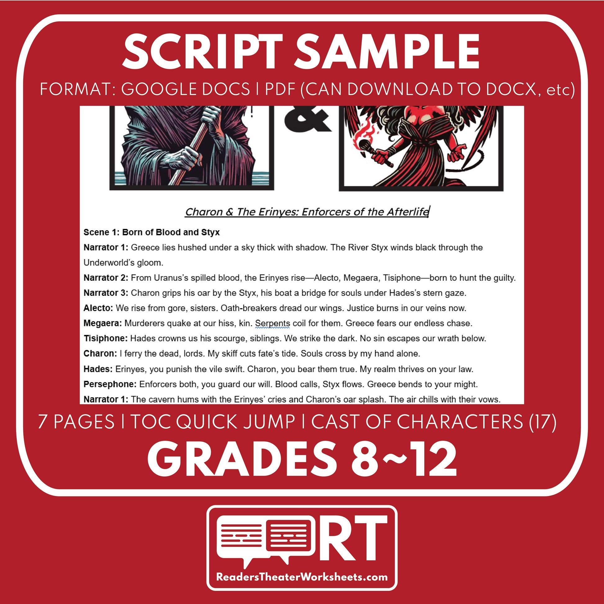 Charon & The Erinyes Reader's Theater Script | Chthonic Gods | Greek Mythology - ["Chthonic Gods","Grades 6-8","Grades 9-12","Greek Mythology","Greek Mythology for Google Classroom"]