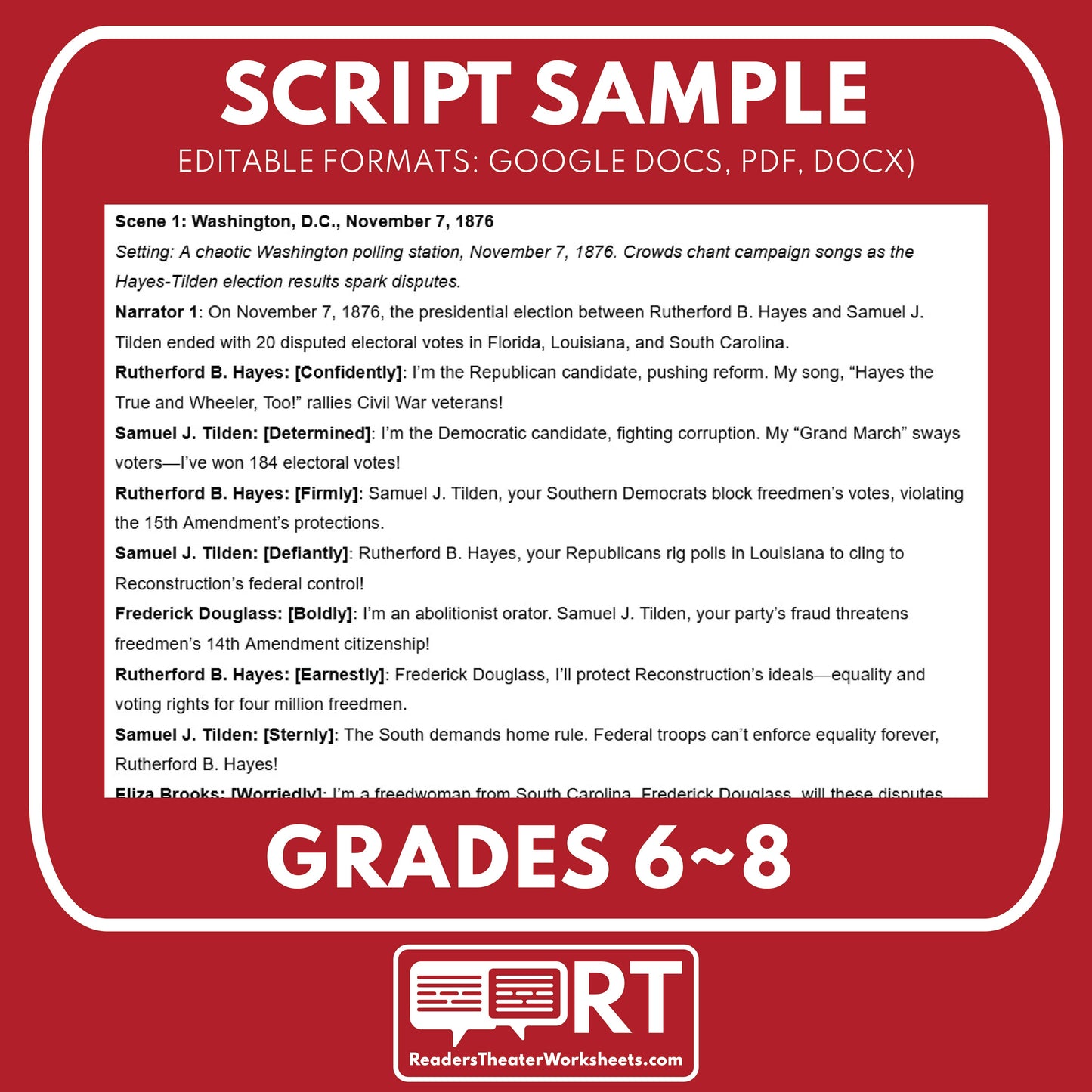 The Compromise of 1877 | Reconstruction Era History Readers Theater Grades 6-8 - ["Grades 6-8","U.S. History \u2013 Reconstruction Era"]