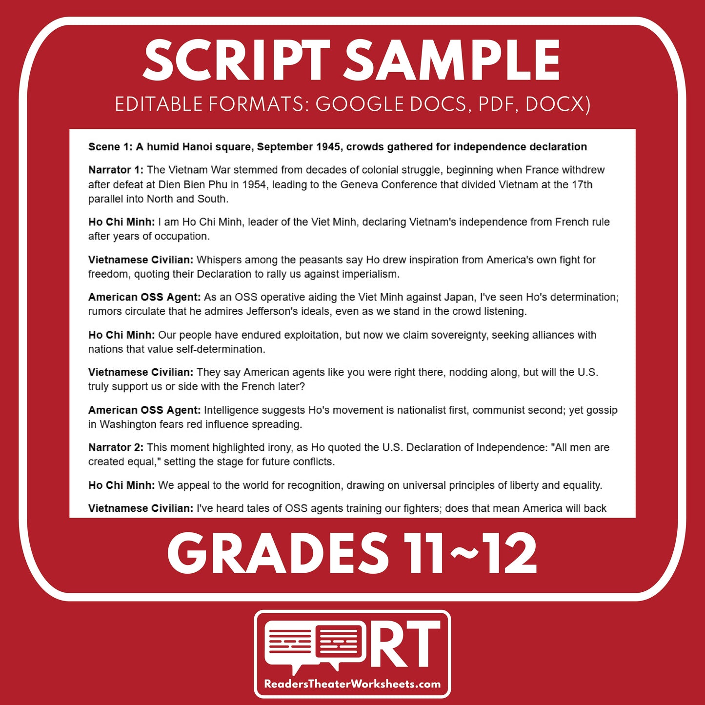 The Vietnam War and Protests (1955–1975) Readers Theater Script (Grades 11-12) - ["Grades 9-12","U.S. History - Cold War & Civil Rights"]