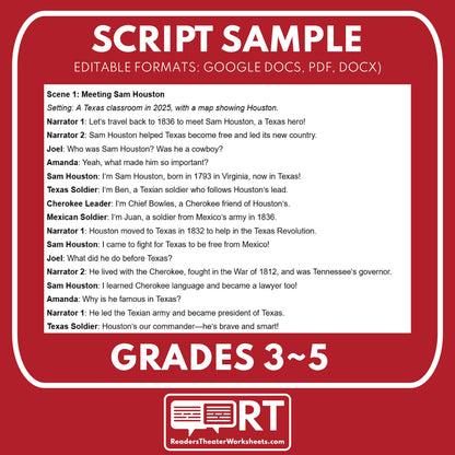 Sam Houston & the Republic of Texas Readers Theater Script | Grades 3-5 - ["Grades 3-5","Readers Theater","Texas State History"]