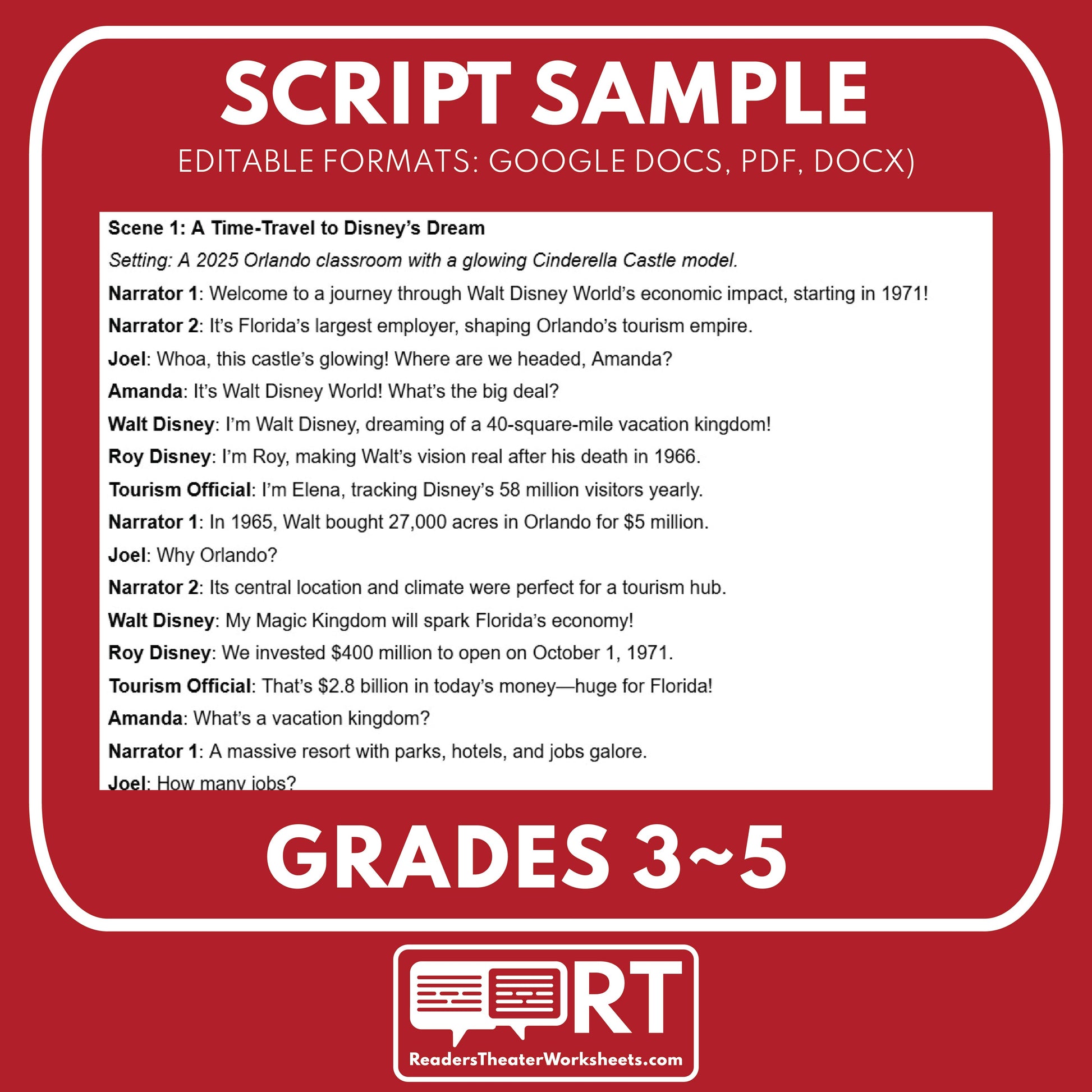 Walt Disney World’s Economic Impact Readers Theater Script | Grades 9-12 - ["Florida State History","Grades 9-12","Readers Theater"]